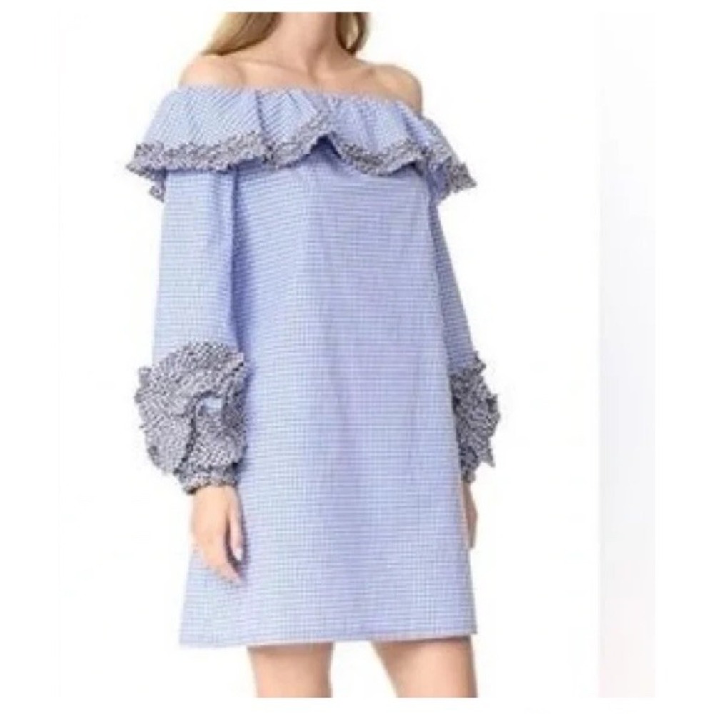 Alexis Laila Off-the-Shoulder Mini Dress Blue White Gingham Ruffle XS
